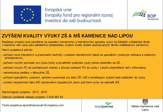 Zvýšení kvality výuky ZŠ a MŠ Kamenice nad Lipou